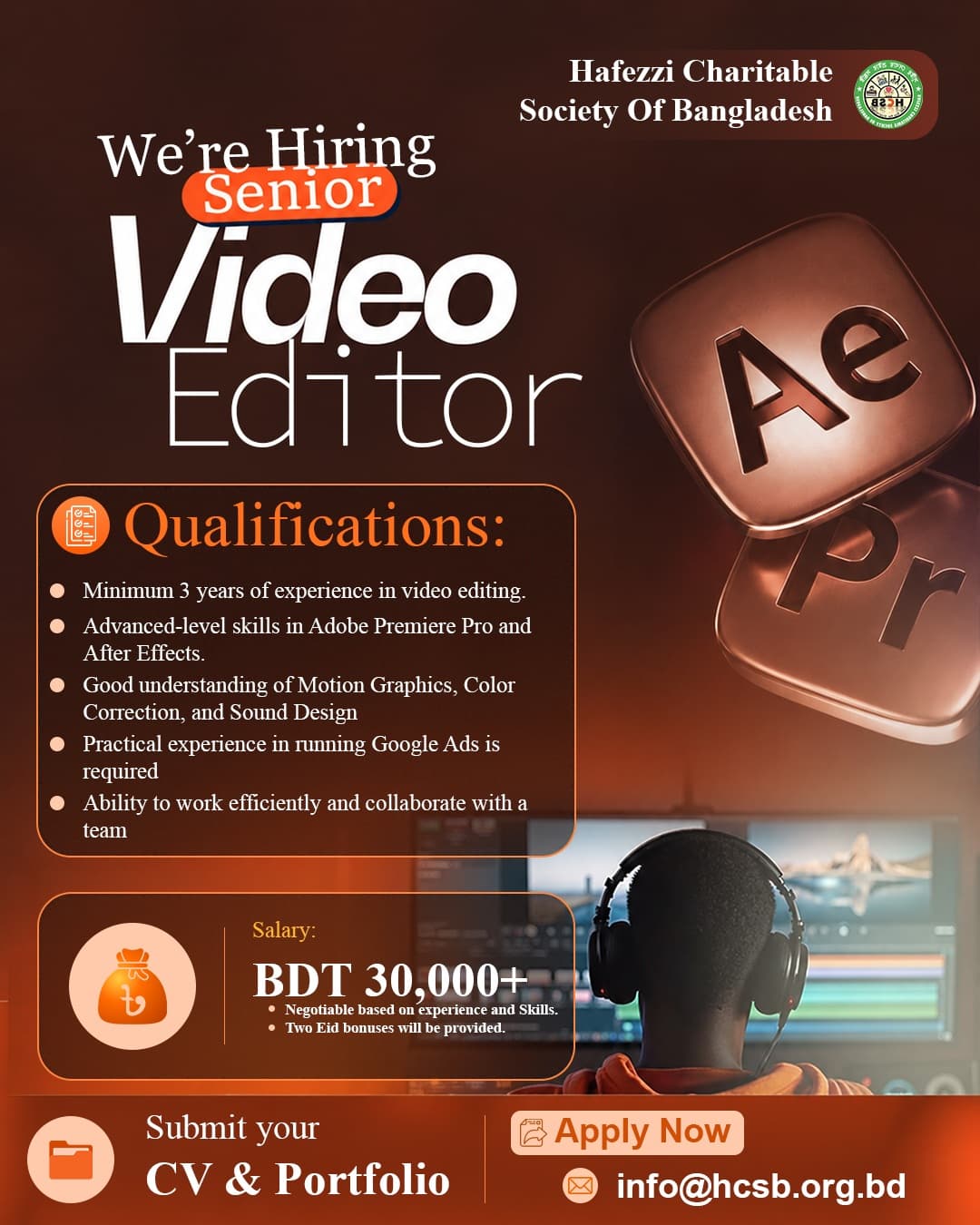 Senior Video Editor Hiring Poster